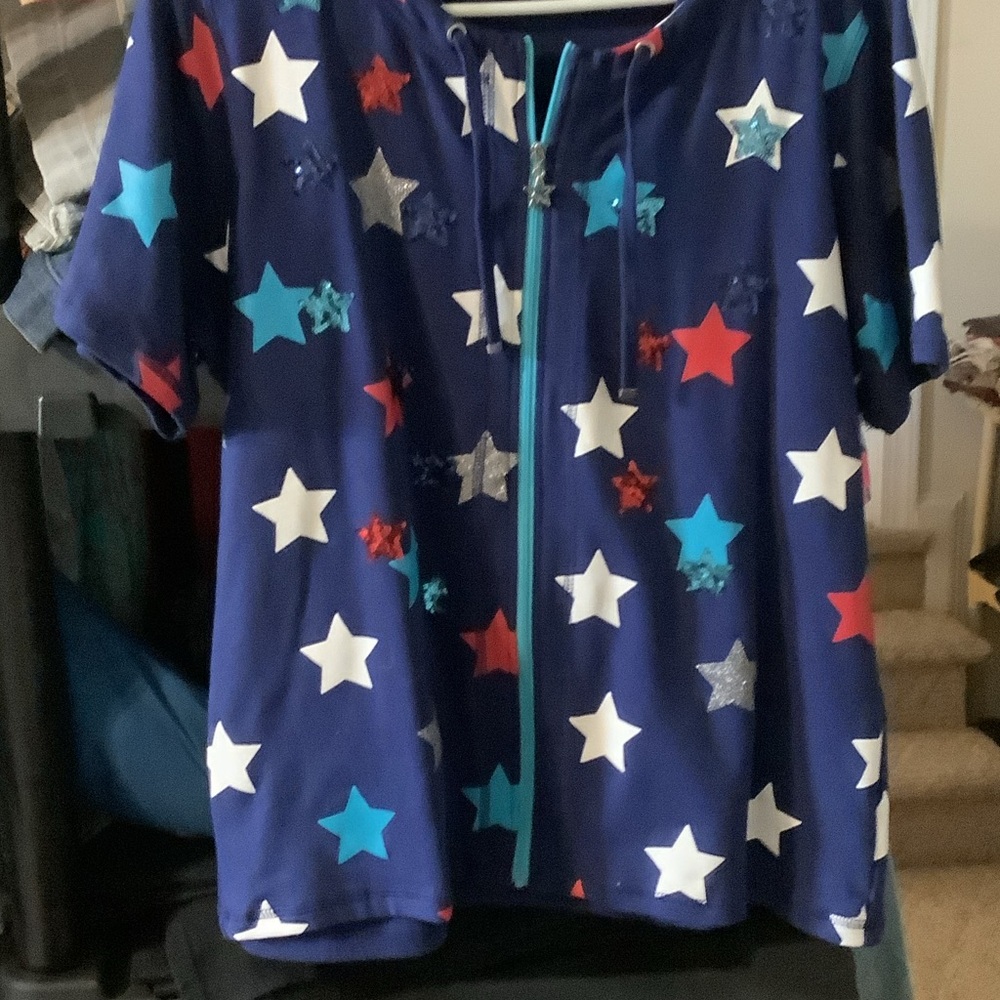 Quacker Factory Navy Zip-Up jacket with Star Accents,‎ medium